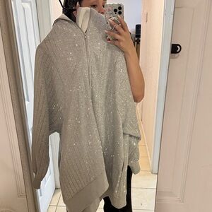 AKIRA Silver Sparkle Zip-Up Knit Jacket